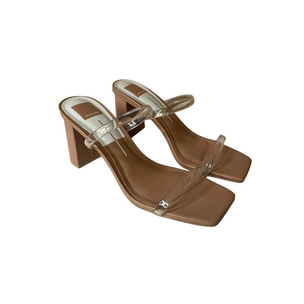 Dolce Vita Playa Clear Crystal Snake Embossed Heeled Sandals 9 Square Toe Hoco